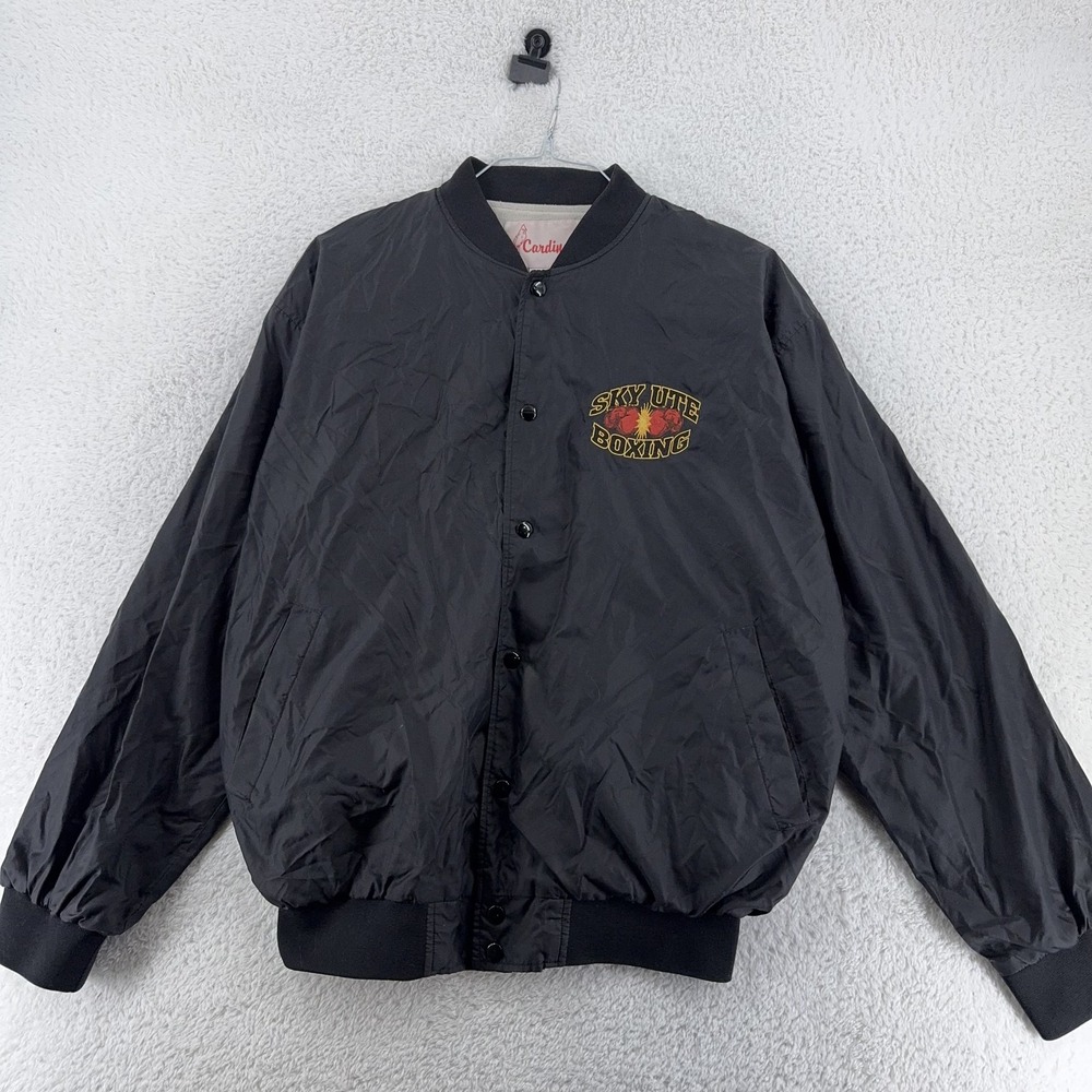 VINTAGE Sky Ute Boxing Jacket Mens XL Black‎ Snap Front Nylon Satin 90s Casino